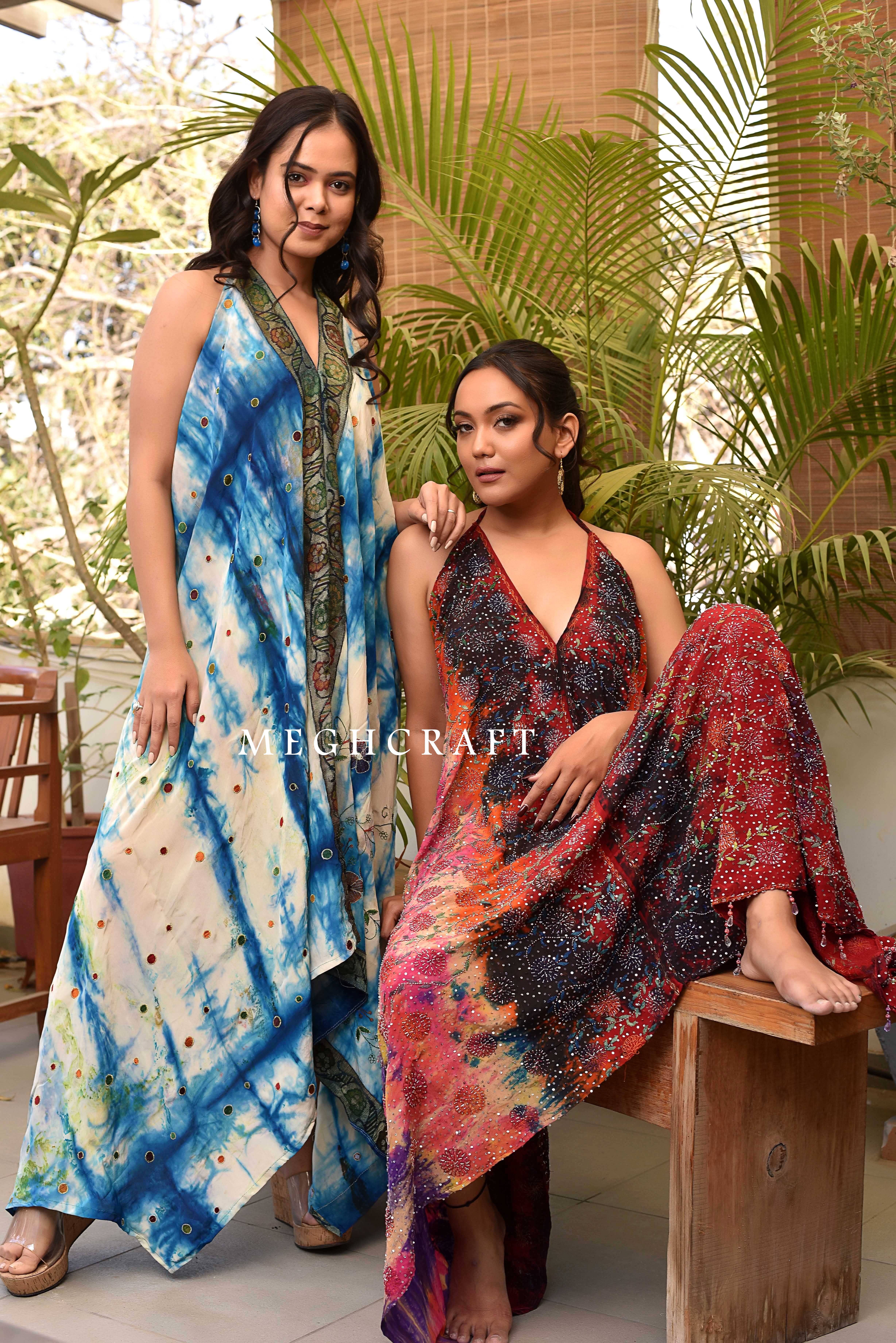 Meghcraft - Vendita all'ingrosso Vestito - Donna - Abito all'americana decorato con stampa tie-dye vintage indiano16