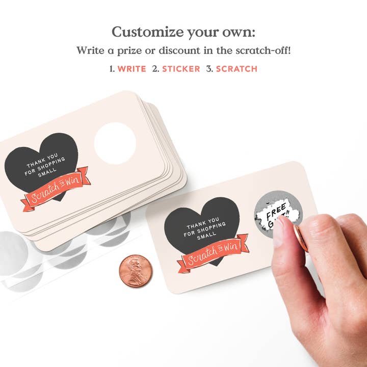 Inklings Paperie - Wholesale Stationery/notecard set - 100 Customer Scratch-off Cards - Thank You Shop Small1