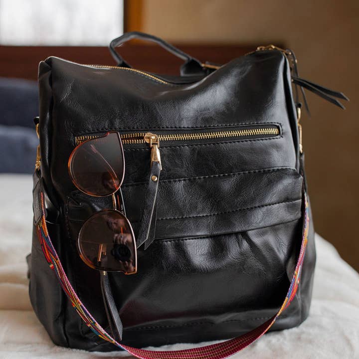 Chloe Convertible Backpack - Black - Black Boho Strap RTS for wholesale on Faire4