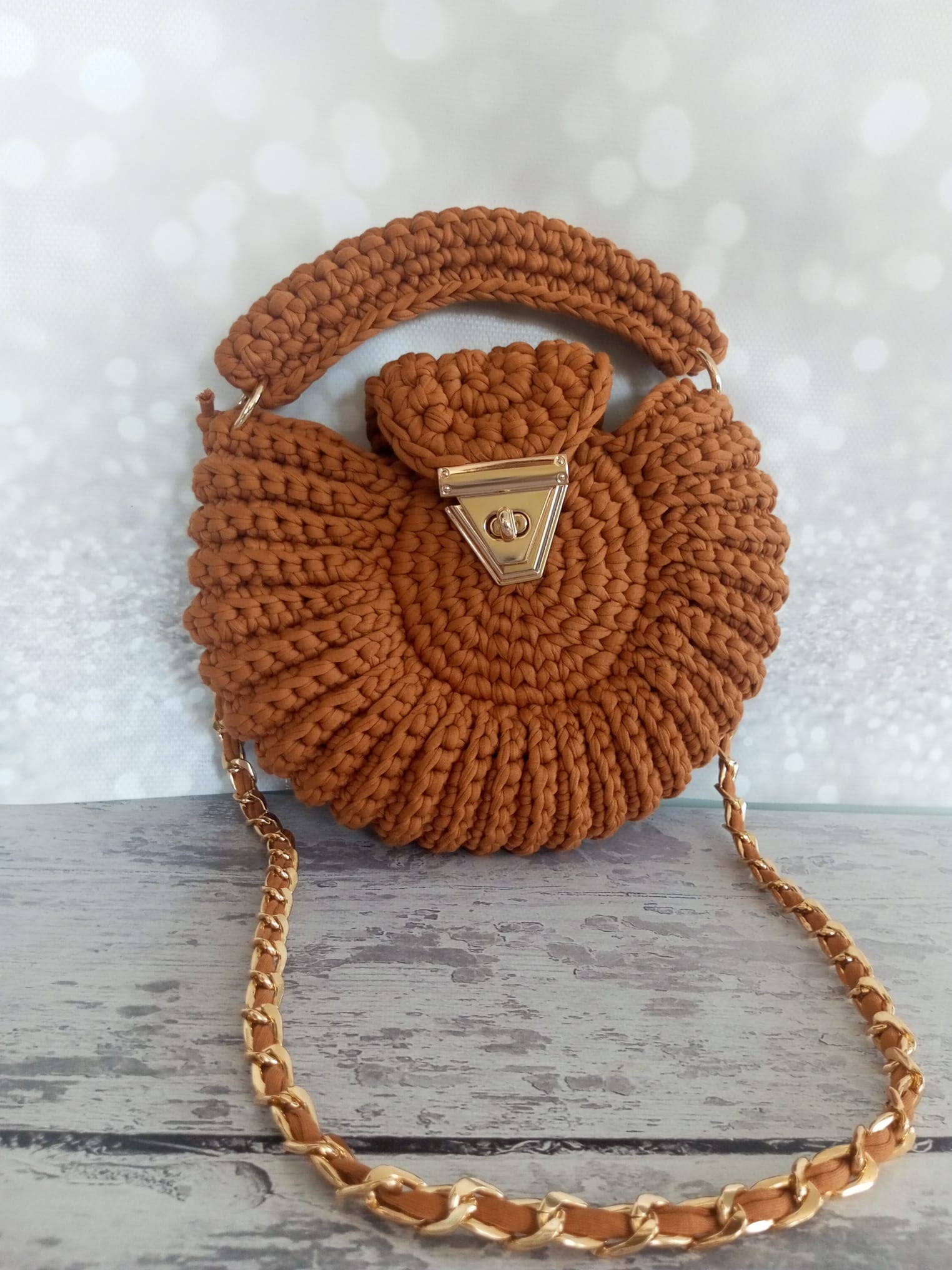 CHQEL - Wholesale Top Handle Bag - Women's - CHQEL Round Mussel  Crochet Handmade Model for Womens 3
