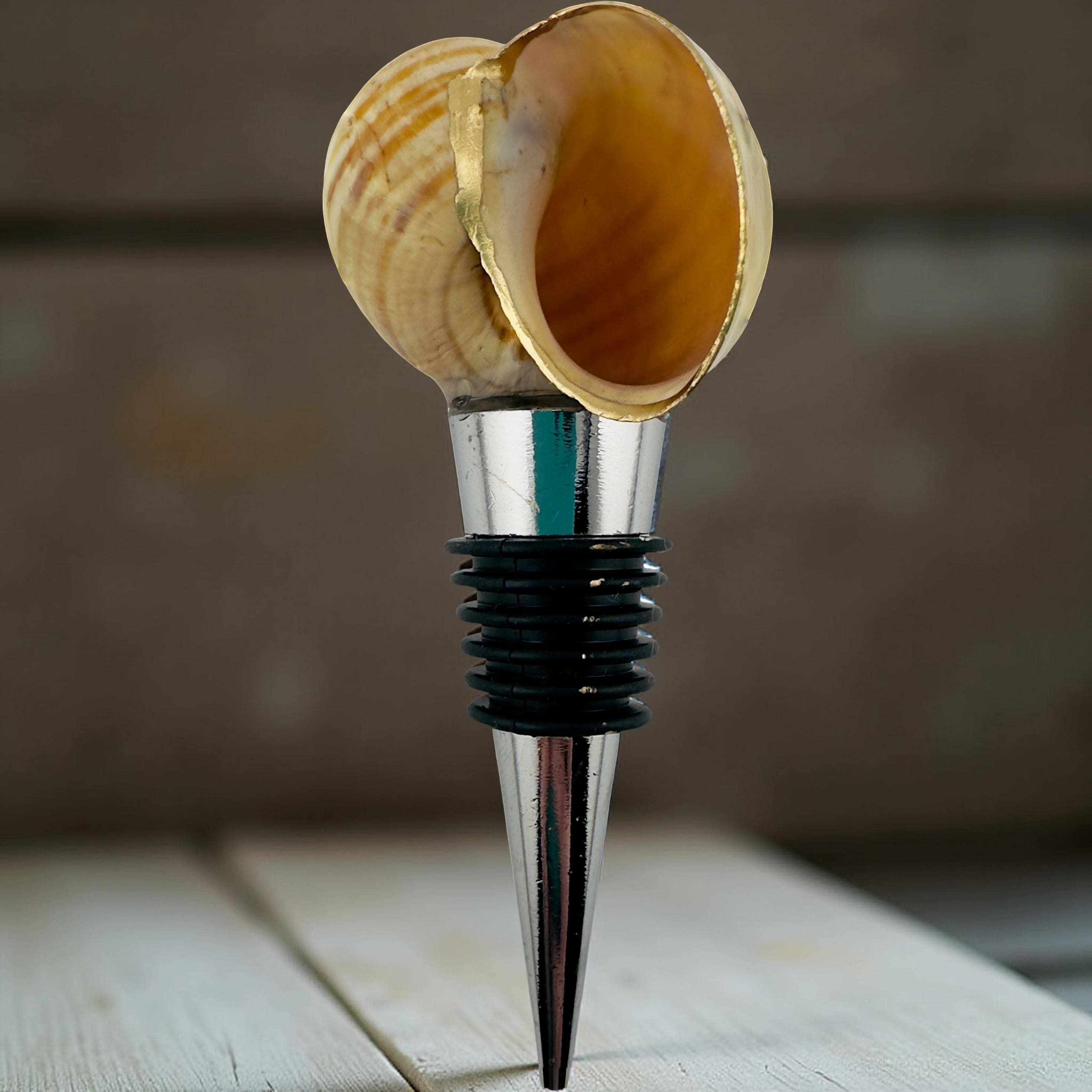 Shell Yeah By Jaks LLC - Vendita all'ingrosso Tappi per vino - Tappo per vino con conchiglia di lumaca lunare a bordo dorato – Spirale naturale