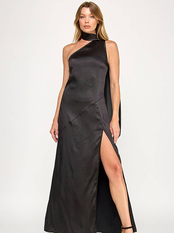 VID52825 - One-Shoulder Hater Neck Maxi Gown for wholesale by The vintage shop