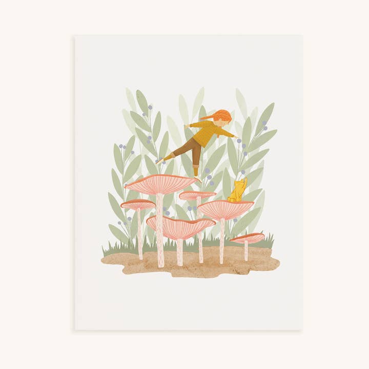 oh, little wren - Wholesale Art Print - Art Print 8x10 | Leaning In | Kid among Mushrooms Kid Art