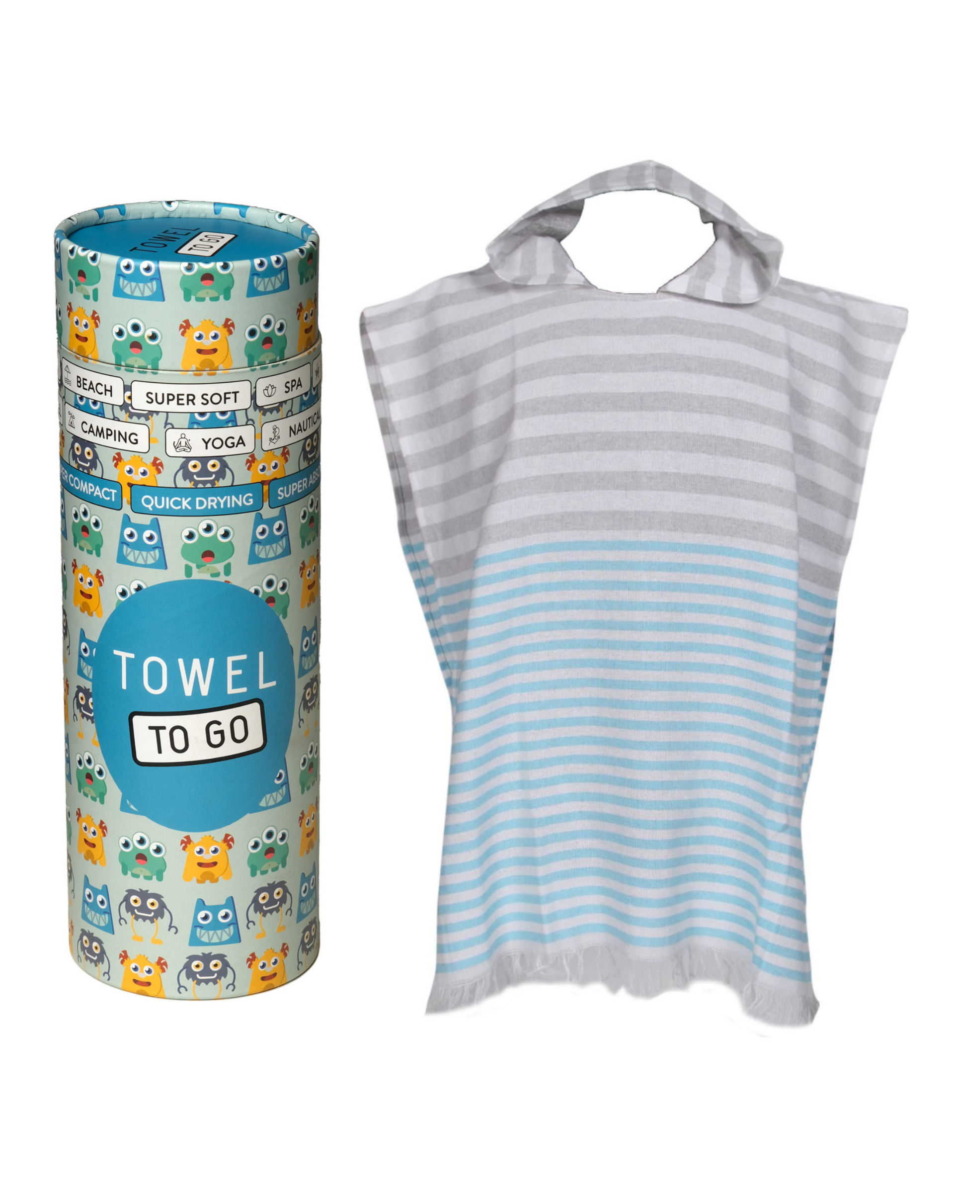 Towel to Go – Großhandel Poncho-Handtuch – Kinder & Baby – PLAYA Kinder-Poncho Strand- und Pool-Hamam-Handtuch in Geschenkbox, Blau1