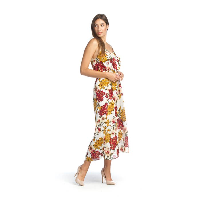 PP05805 WITTE jumpsuit met bloemenprint in wikkelstijl voor wholesale door Papillon