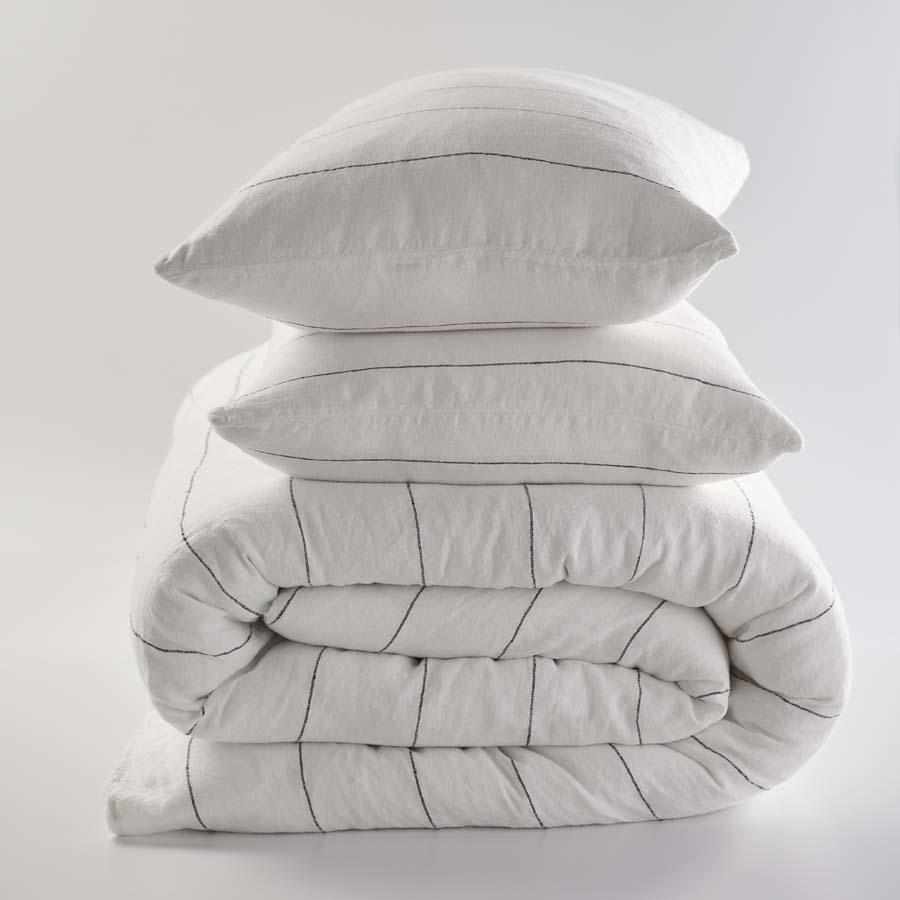 Carter Linen Duvet w/ Buttons - Off White w' Charcoal Stripe for wholesale on Faire1