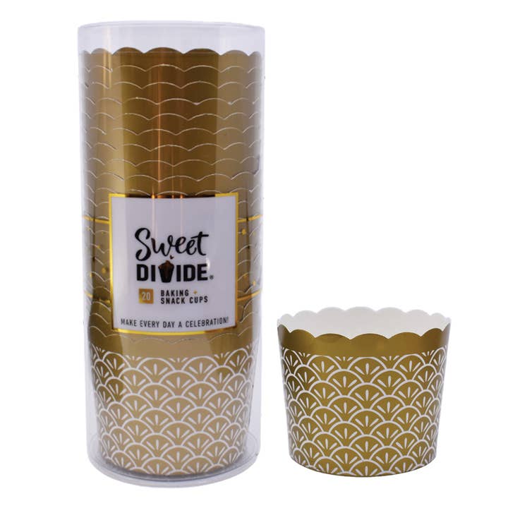 Large 5 oz Disposable Baking & Snack Cups - Gold - 20 Pk for wholesale by Sweet Divide
