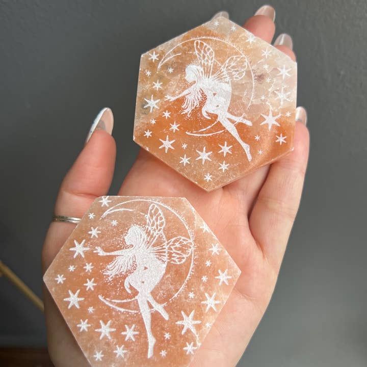Sapphire & Sage - Wholesale Meditation Supplies - Peach Selenite Fairy Hexagon Crystal