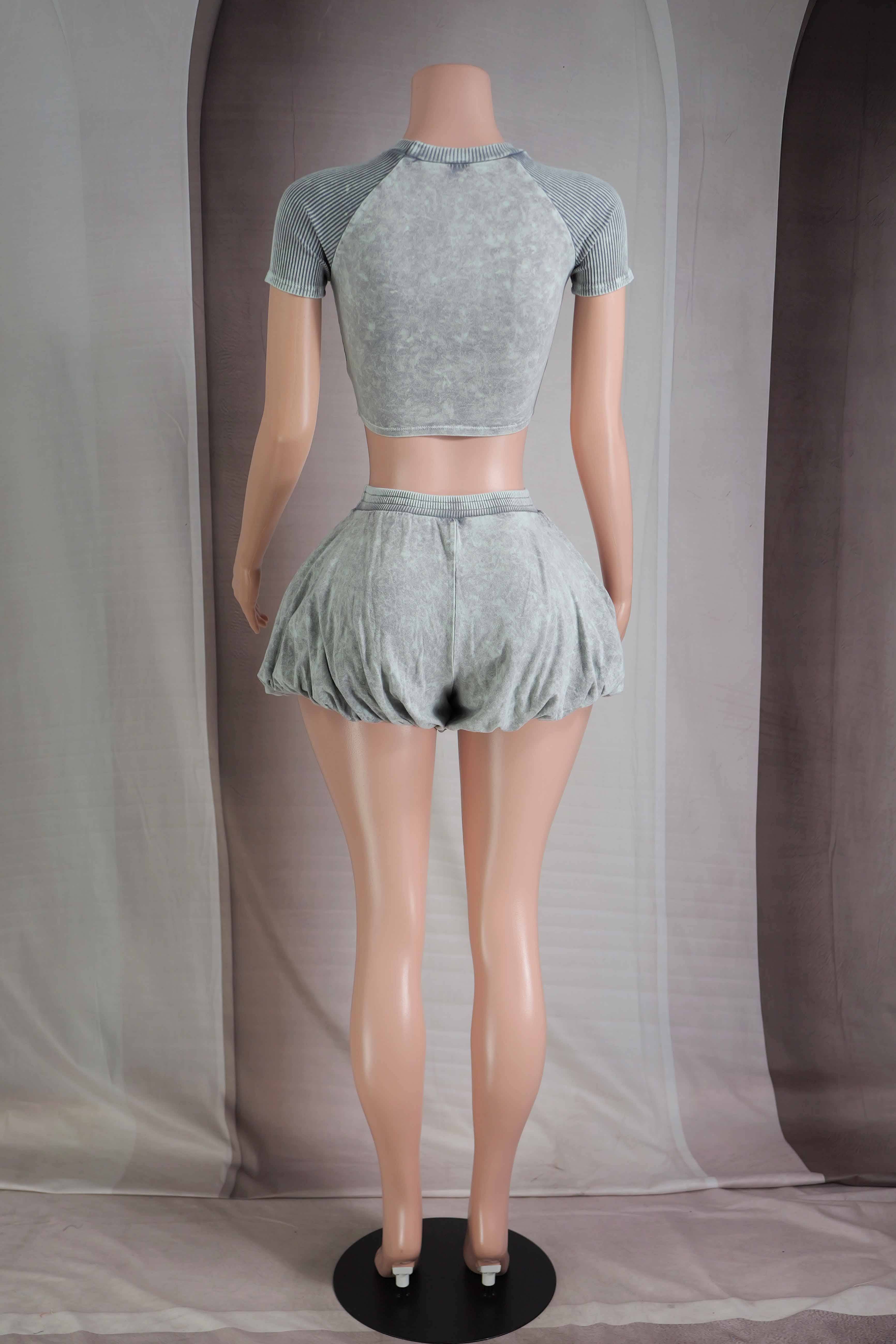 Dalia Studio - Wholesale Top & Pant Set (NOT Loungewear) - Women's - MINERAL WASH GRAPHIC TOP & BUBBLE SHORT SET10