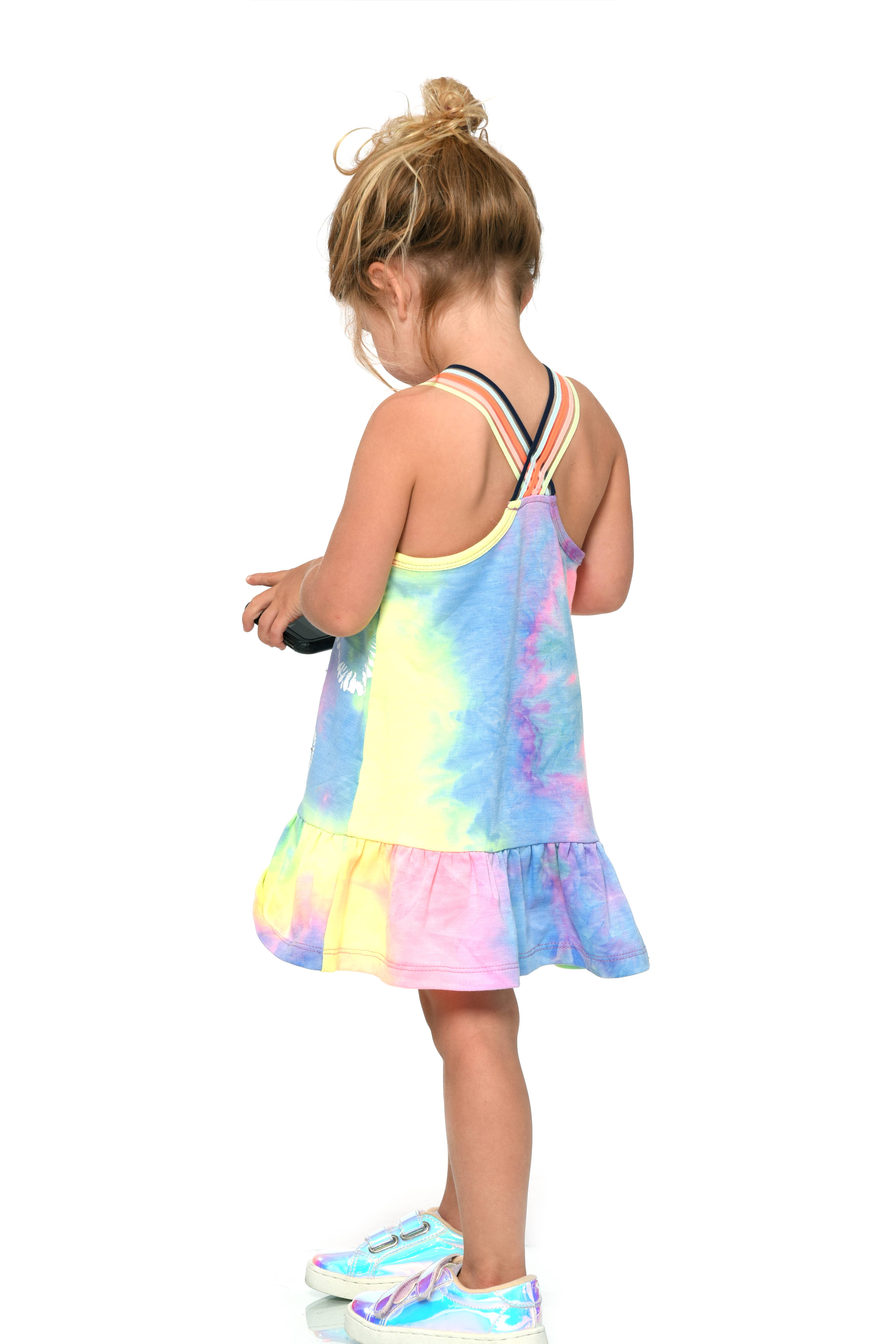 Bleu Multi Robe Tie-Dye Imprimé Coeur à Taille Drop avec bretelles en vente sur Faire1