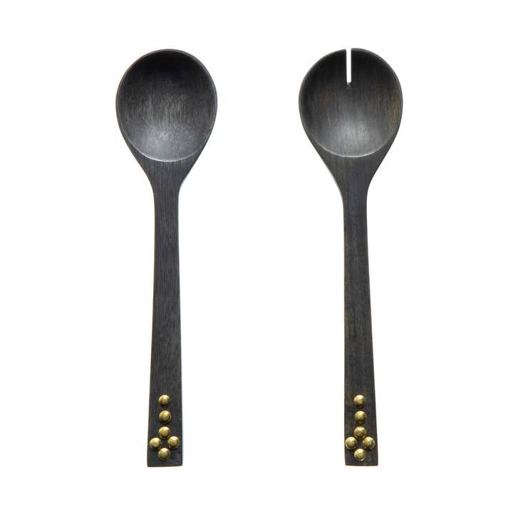 Godinger - Wholesale Serving Utensil - Wood Salad Servers with Studs0