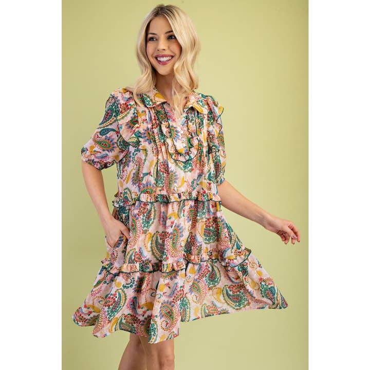 MULTI Floral Paisley Print Mini Dress for wholesale on Faire