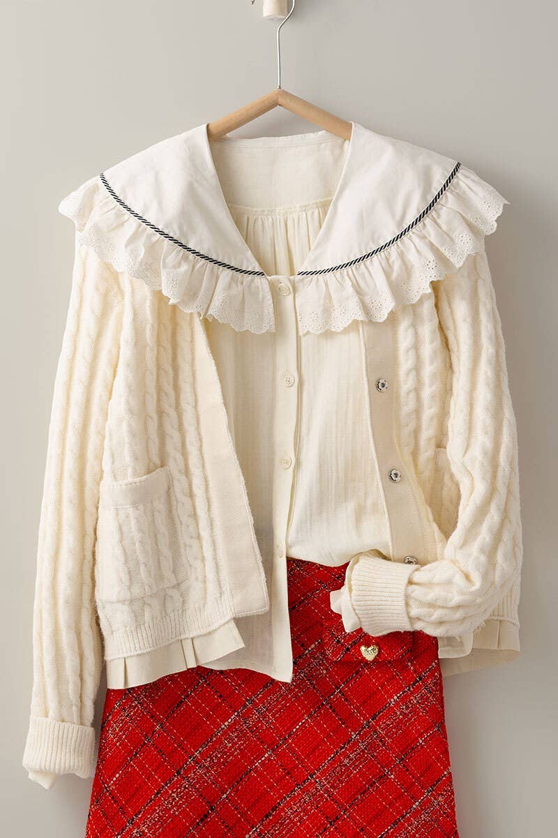 Urban Daizy - Wholesale Cardigan - Women's - Cable Knit Snap Front Ribbed Trim Long Sleeve Sweater1