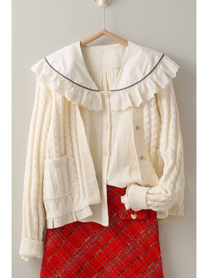 Urban Daizy - Wholesale Cardigan - Women's - Cable Knit Snap Front Ribbed Trim Long Sleeve Sweater1