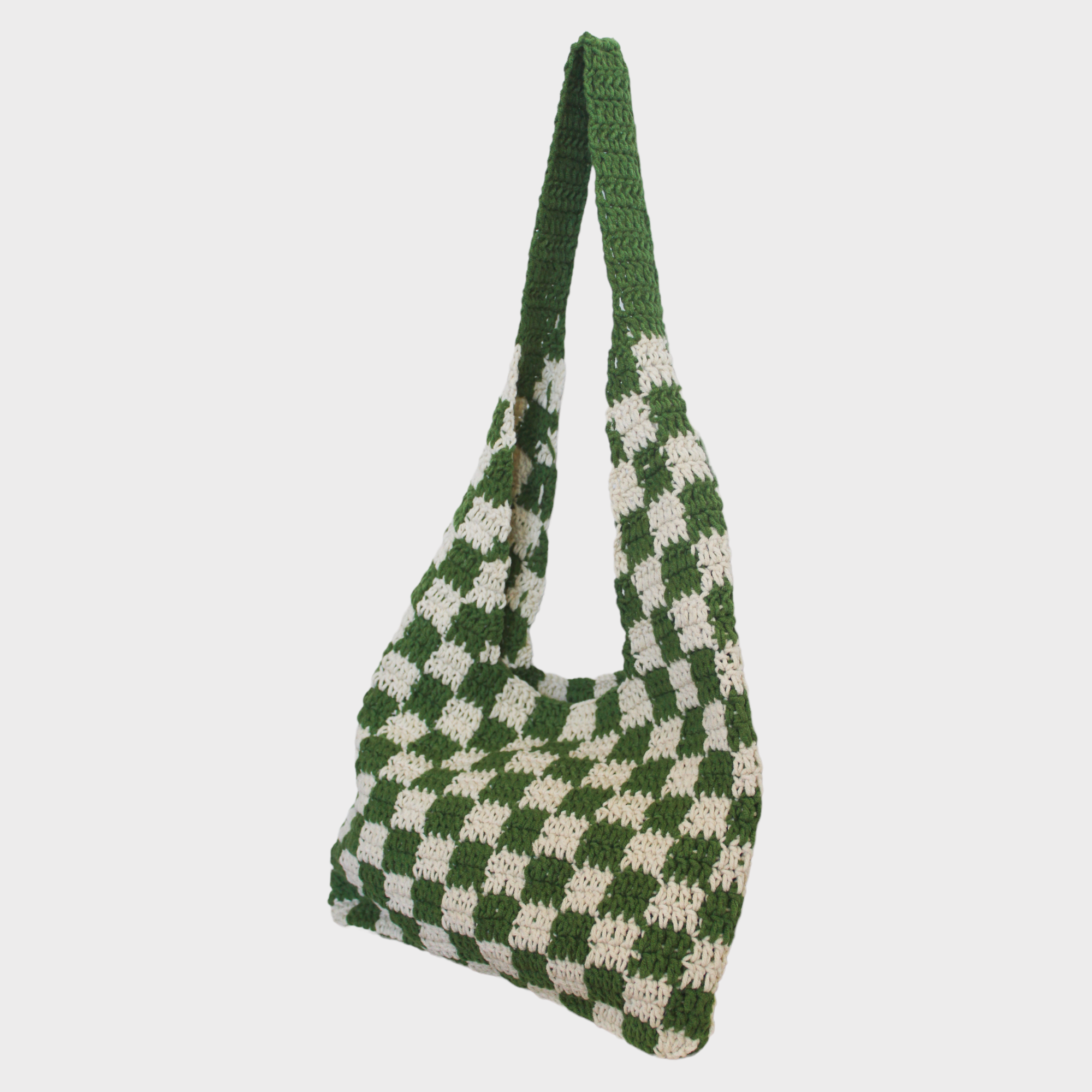 Sook Stainable - Wholesale Tote Bag - Women's - Checkered Green Chess Pattern Kitted Crochet Bag1
