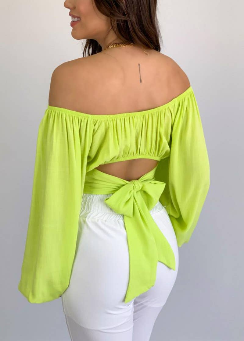 HIDDENBRAND - Wholesale Blouse - Women's - Crop Top Balloon Sleeve Straight-Neck Shirt19