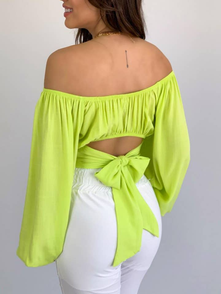 HIDDENBRAND - Wholesale Blouse - Women's - Crop Top Balloon Sleeve Straight-Neck Shirt19