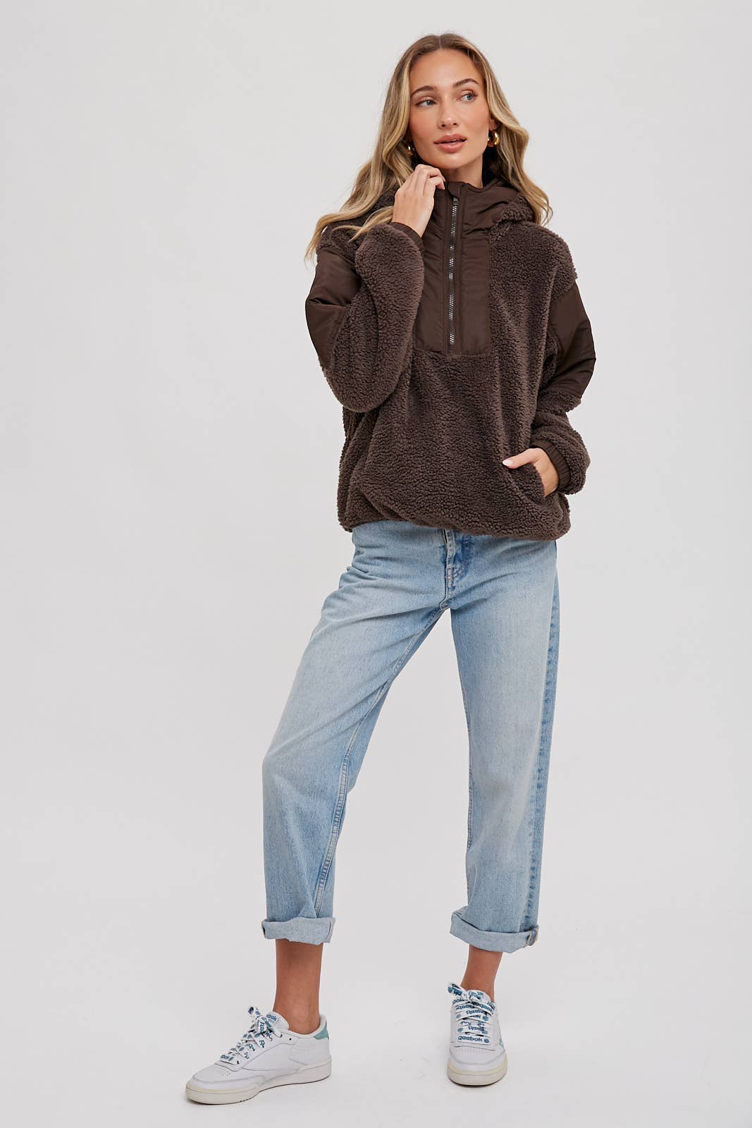 Bluivy - Wholesale Hoodie - Women's - FAUX SHEARLING CONTRAST HOODIE16