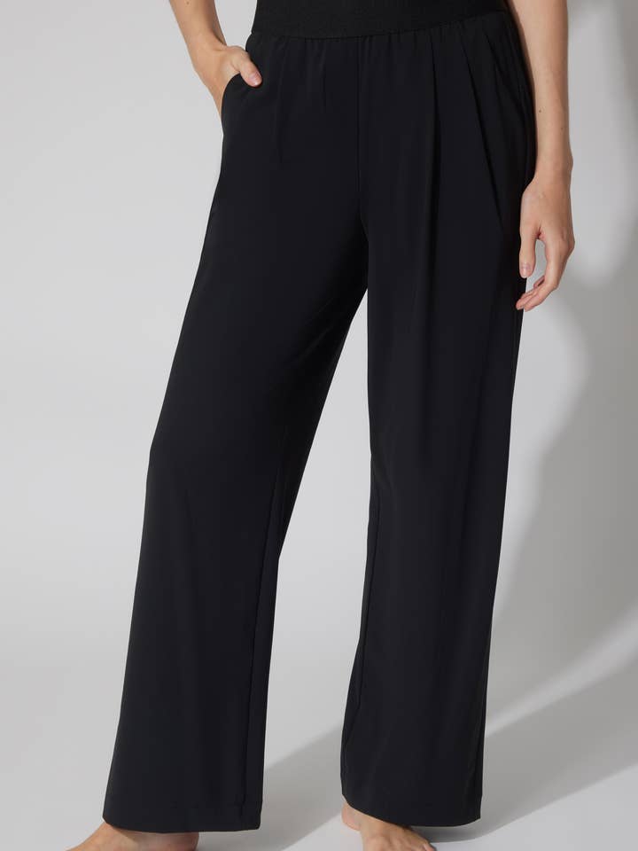 Women's Wide Leg Pants with Exposed Waistband for wholesale by 90 Degree by Reflex & Yogalicious