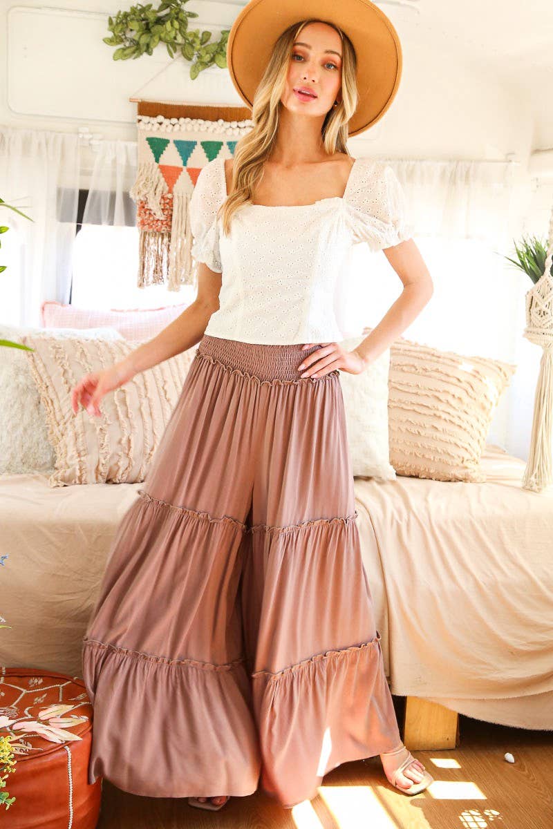 Vine & Love - Wholesale Pants - Women's - Maxi Tiered  Wide Leg Beach Palazzo Pants VP730524