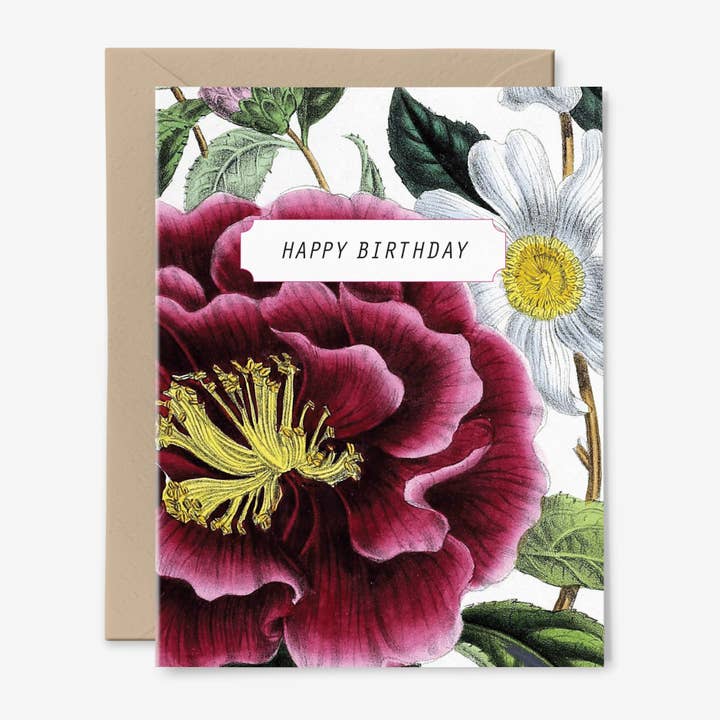 Hemlock House Studio - Wholesale Birthday Card - Birthday Blossom Card | Botanical Art | Vintage Floral