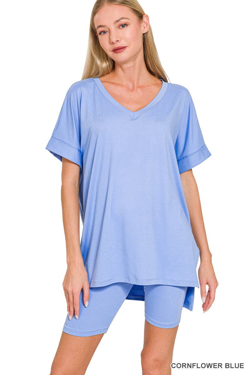 Vanilla Monkey - Wholesale Top & Short Set (NOT Loungewear) - Women's - Brushed Dty Microfiber V-neck Top And Biker Shorts20