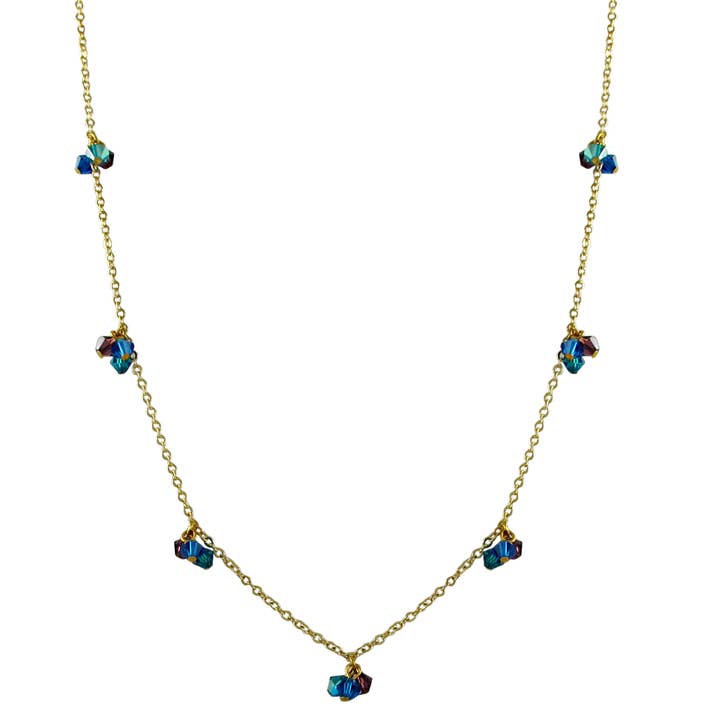 Assorted Dark Crystal Beads Gold Tone Brass Necklace for wholesale by Dlux Jewels