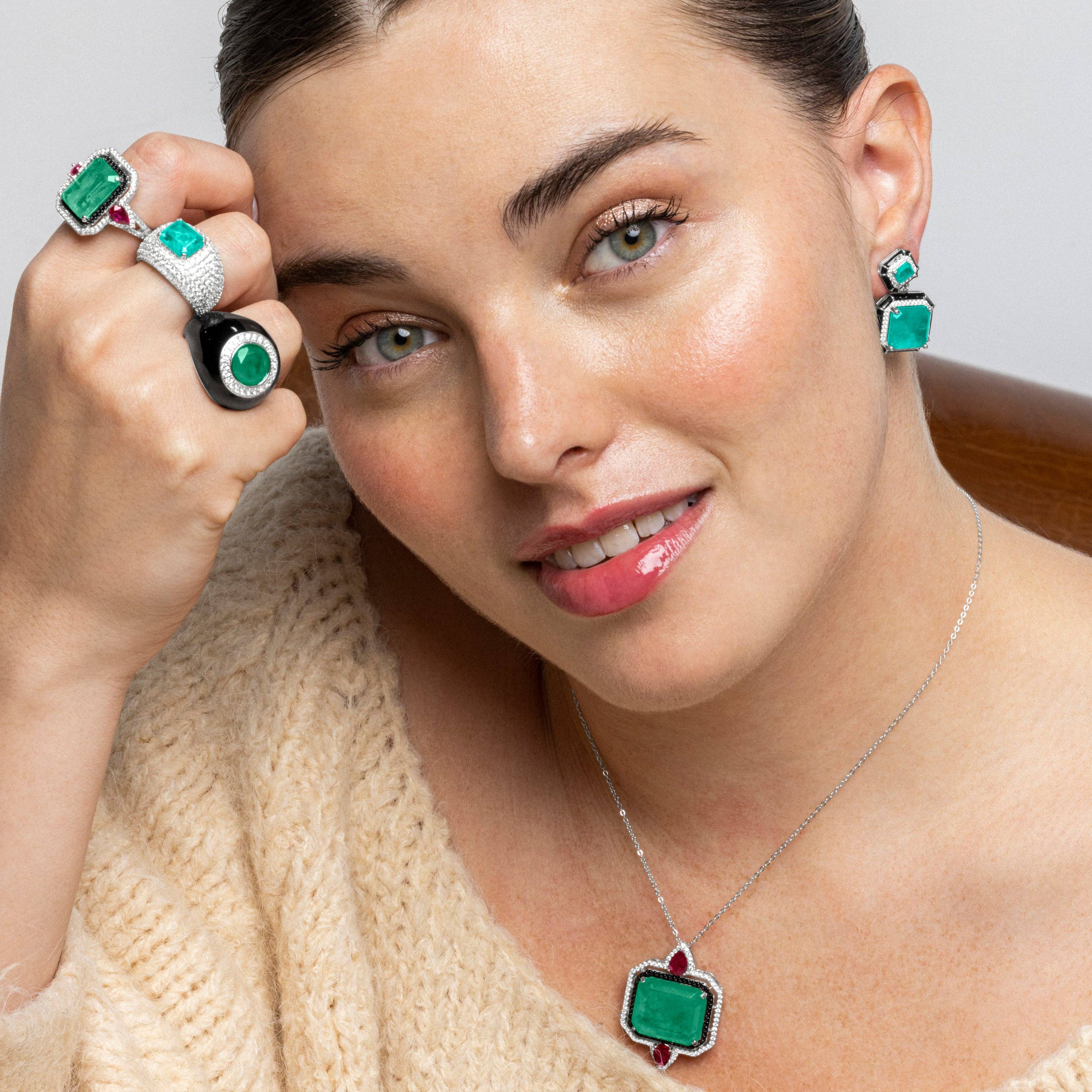 Luxenter – wholesale Cocktail/Statement Ring – Luxenter ring i sterlingsilver 925 och ljusgrön hydrotermal kvarts med rodiumfinish - Iosa3