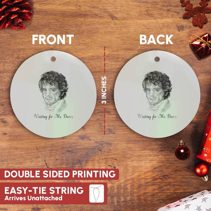 3dRose - Wholesale Ornament - 3dRose, Waiting for Mr Darcy Pencil Illustration, Ornament2