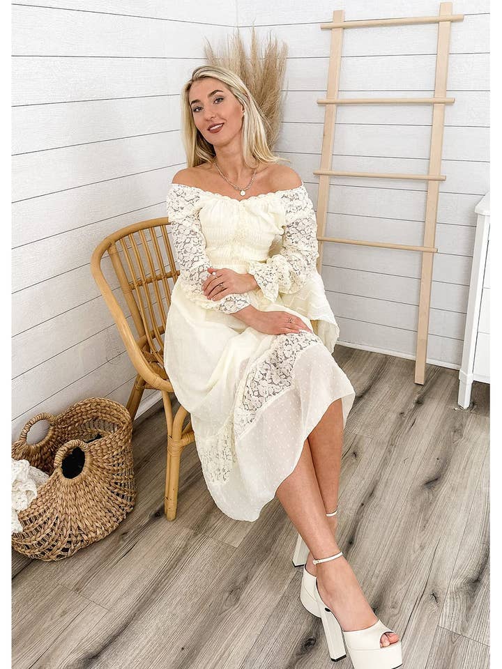 Anna Kaci Wholesale - Wholesale Dress – Women's - Womens Lace Long Sleeve V Neck Fall Maxi Dress0