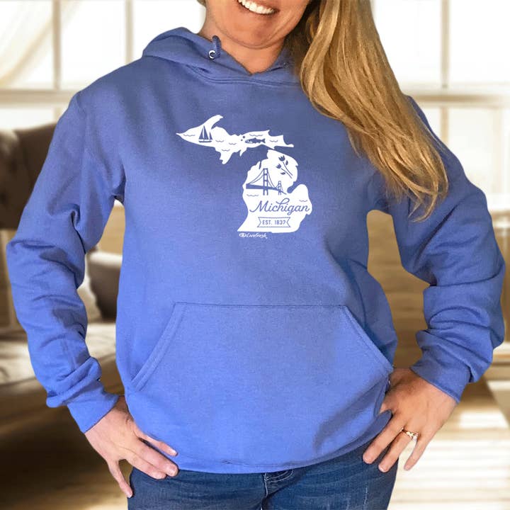 LIVNFRESH - Wholesale Hoodie - Women's - "Vintage Michigan" Relaxed Fit Classic Hoodie2