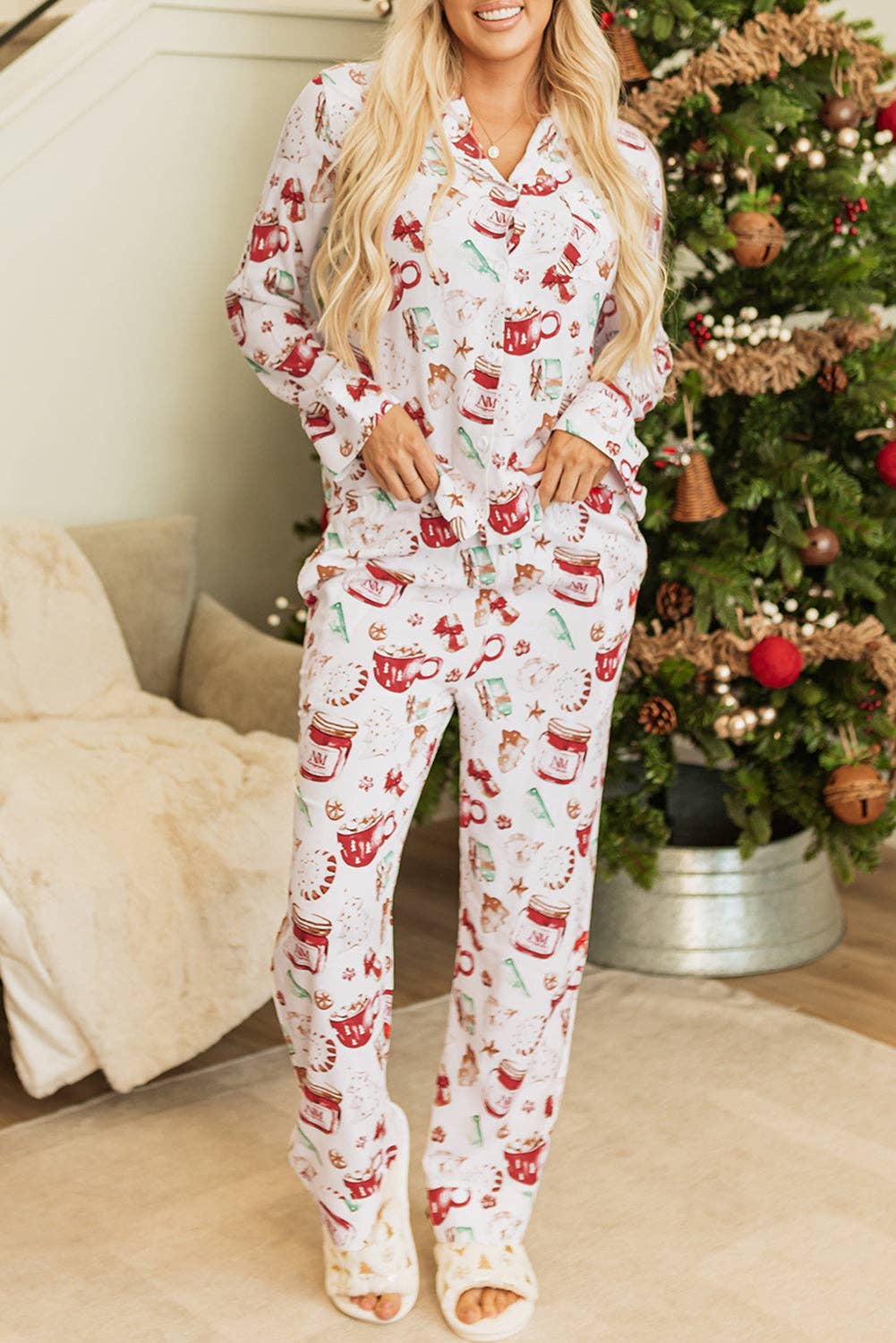 White Christmas Shirt and Pants Pajama Set for wholesale on Faire