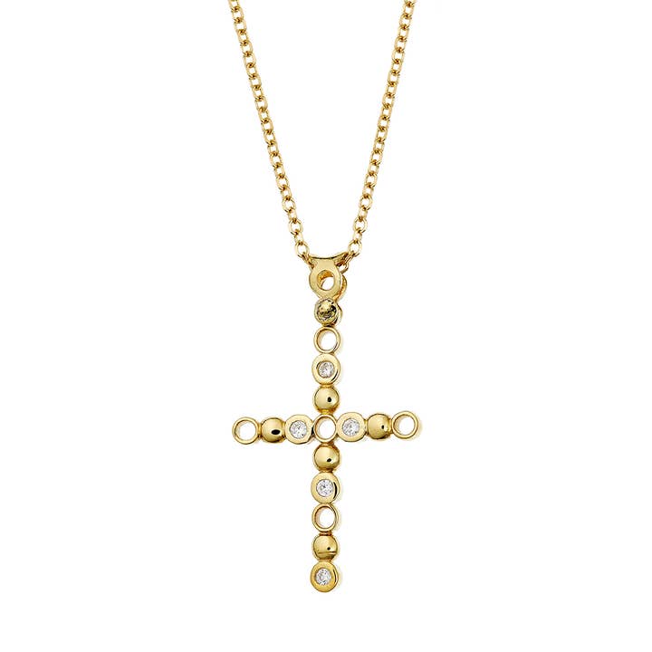 Cross Pendant - Gold 14k, Zircon for wholesale by Eleni Orfanou
