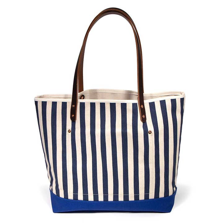 Cabana Stripe All Day Bucket Tote- Navy/Regatta Blue for wholesale by General Knot & Co.