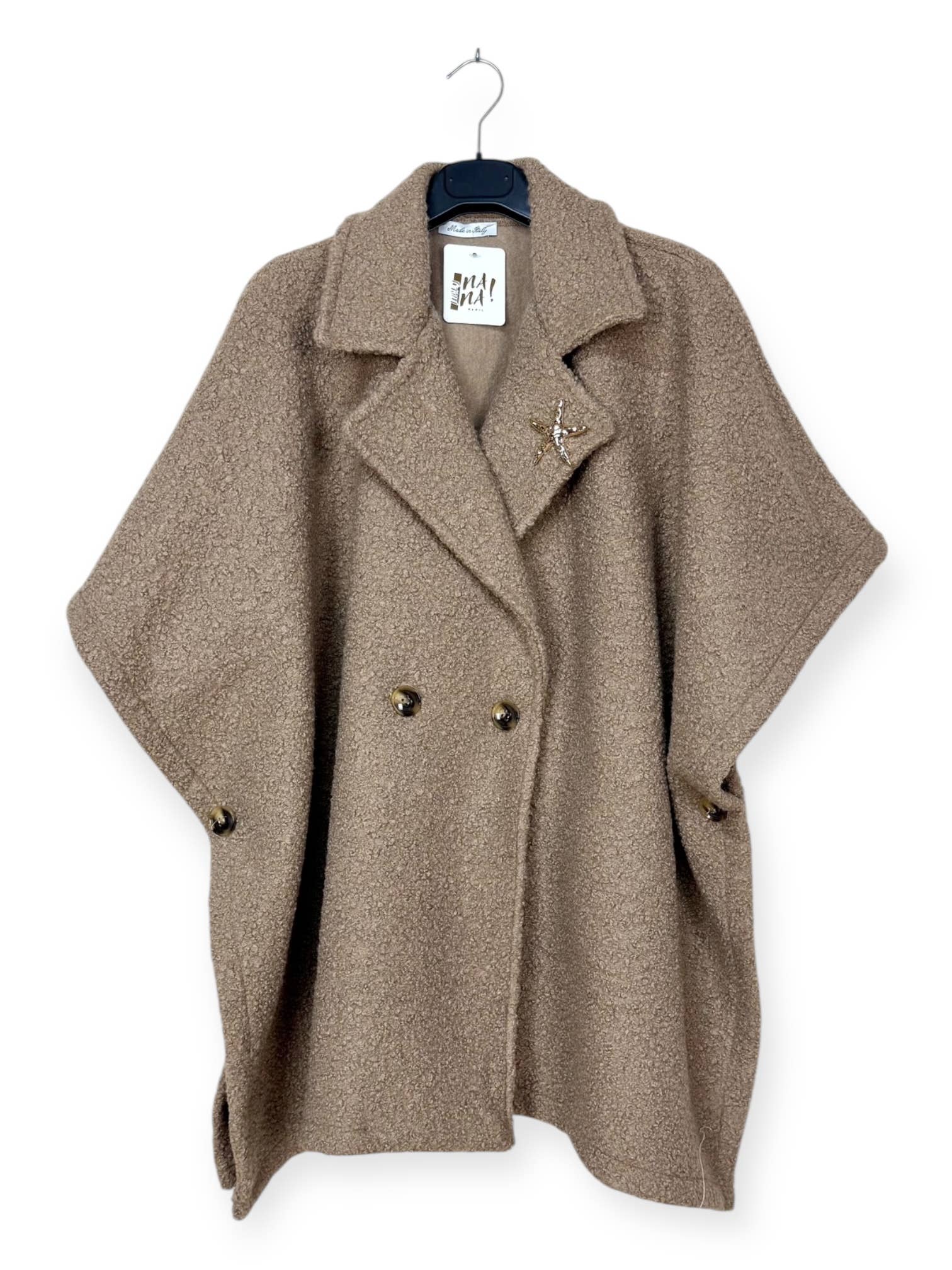 Lucky Nana - Wholesale Coat - Women's - AH 25101 - Double-Breasted Poncho Coat with Brooch14