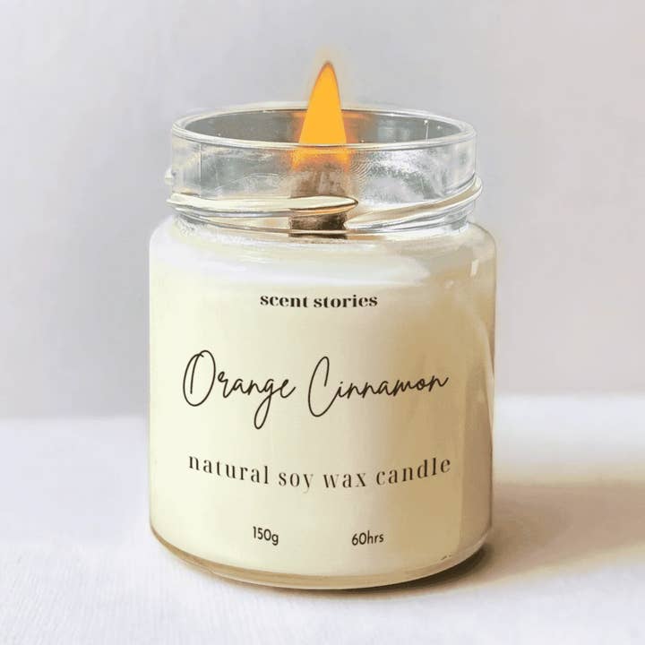 Orange Cinnamon -Wooden Wick Soy Candle Jar with Lid-215ml for wholesale by Scent Stories