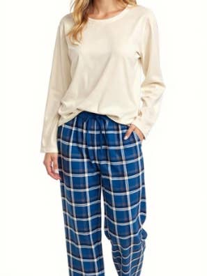 Ladies 2 Piece Flannel Pajama Set. Style 4305. Royal Blue for wholesale by Stylish Shirley & ESJAYMENSWEAR