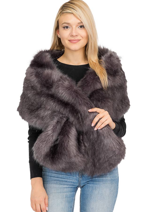 Cap Zone - Wholesale Scarf - Women's - Luxury Faux Fur Satin Lined Stole Shawl Scarf23