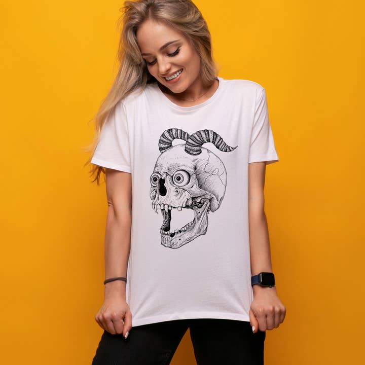 Hannah Kate Makes - Wholesale T-Shirt (Graphic) - Unisex - Screaming Skull T-shirt - White - 100% Cotton - Reg/Fitted28