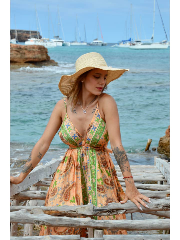 Arena Formentera - Wholesale Dress - Women's - Long dress with bolados on the back bohemian style8