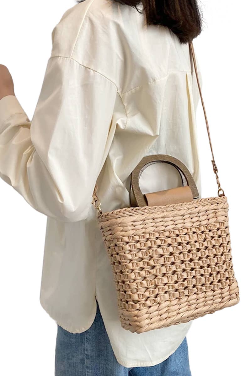 Cap Zone - Wholesale Beach Bag - Square Basket Weave Rattan Crossbody Beach Bag6