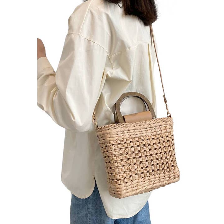 Cap Zone - Wholesale Beach Bag - Square Basket Weave Rattan Crossbody Beach Bag6