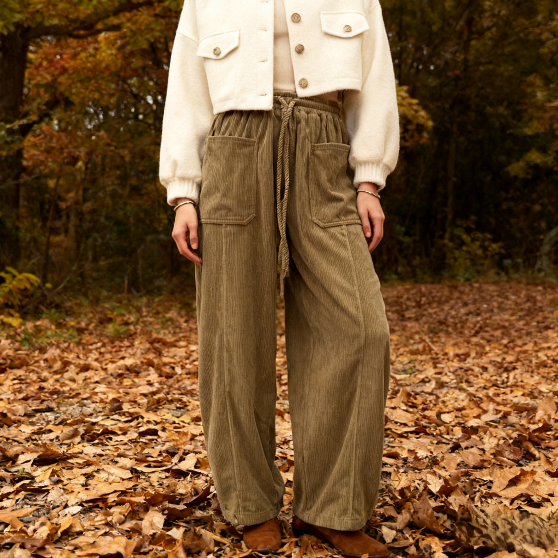 Rosa Clothing - Wholesale Pants - Women's - Fashionable Retro Corduroy Wide-Leg Pants6