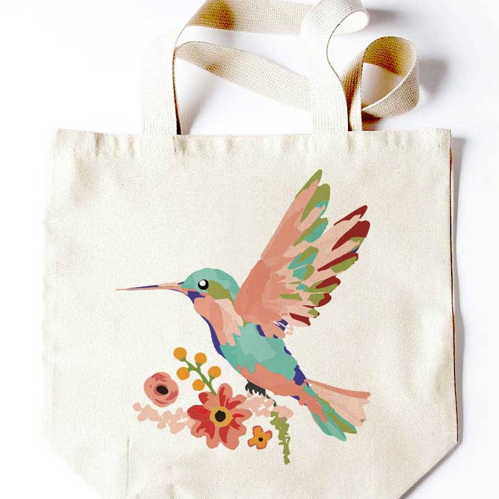 Vibrant Aqua Hummingbird Tote for wholesale by Potluck Press