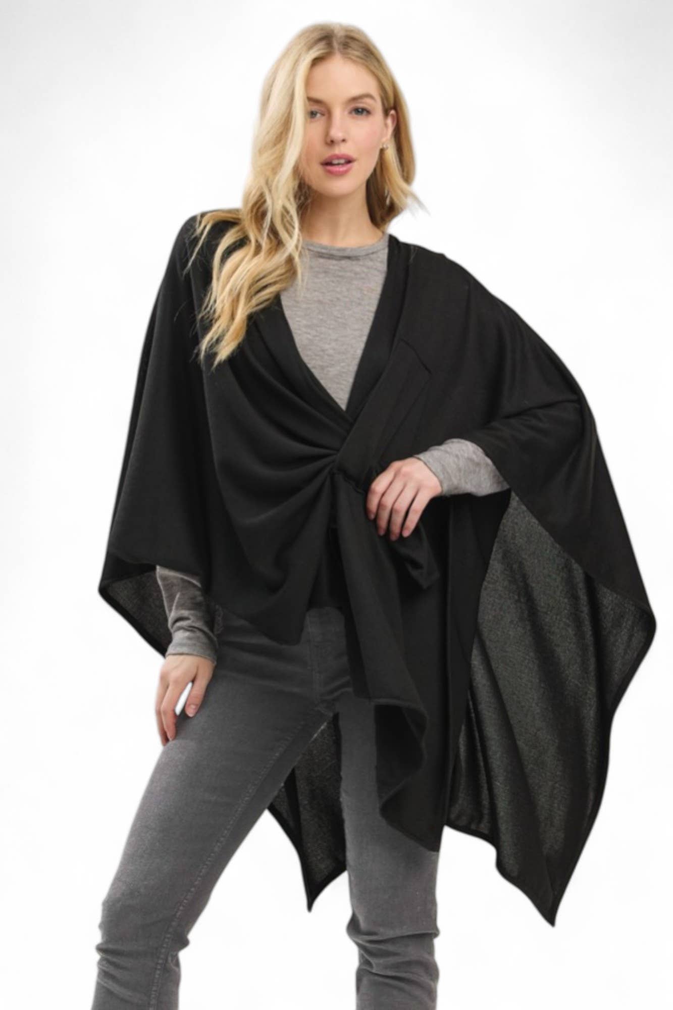 Artini Accessories - Wholesale Poncho - Women's - Solid Color Pull Through Shawl Wrap Poncho5