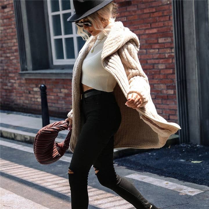 FurDecoration - Wholesale Cardigan - Women's - Hooded Reversible Fleece Open Front Cardigan4