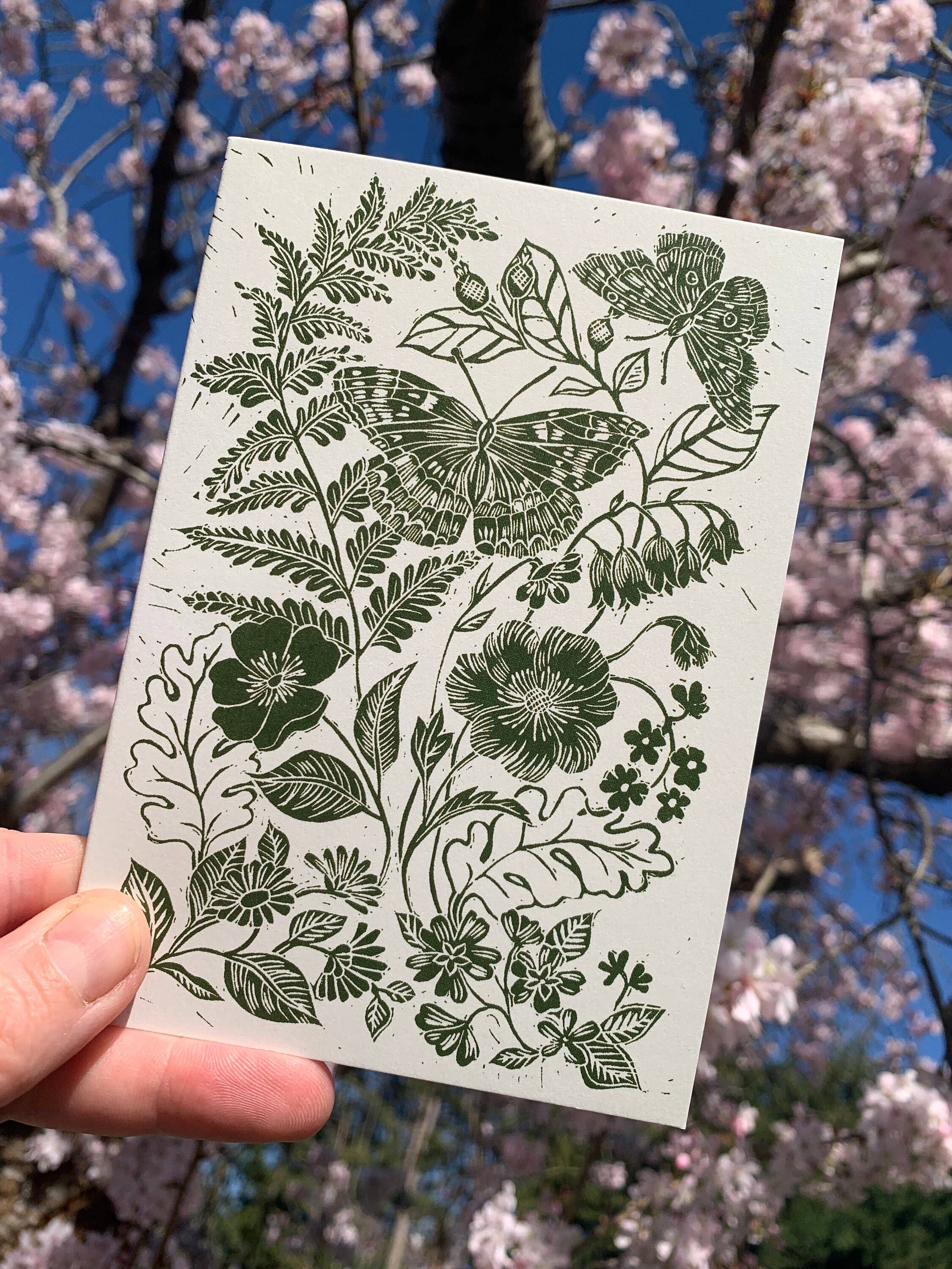 Vivienne Keable - Wholesale Everyday Greeting Card - Linocut Card - Art Card - Greeting Card - Butterfly - Wild Flower - Nature Card - Hand Printed - Wall Art - Block Print- Digital Print4