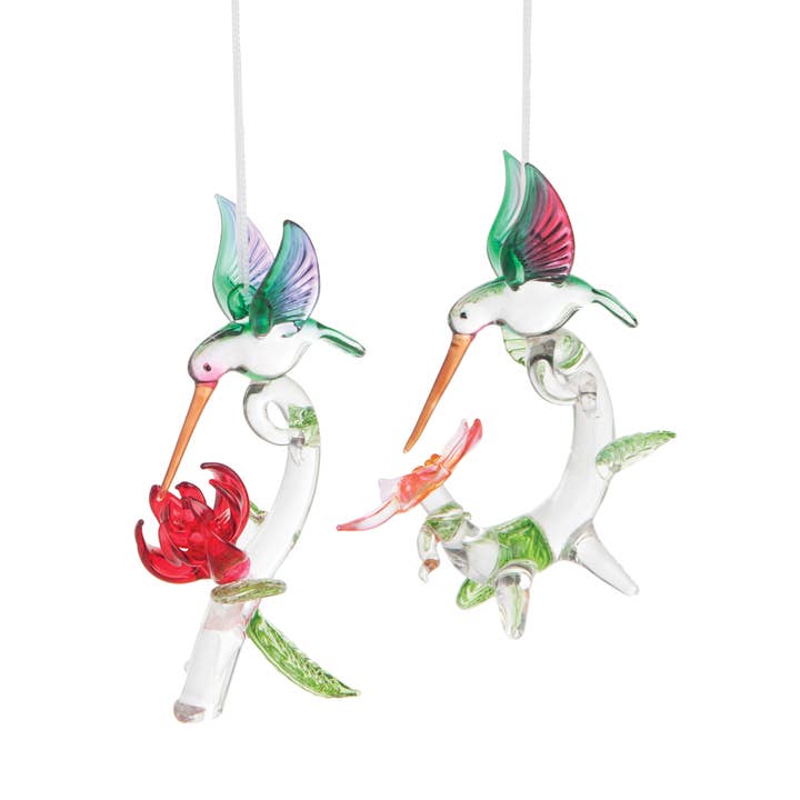 Ensemble de 2 décorations de jardin en verre pour colibris de Noël pour la vente par C&F Home