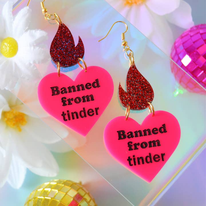 Rebel Disco Designs - Vente Boucles d'oreilles pendantes - Banned From Tinder Baddie Hottie Boucles d'oreilles1