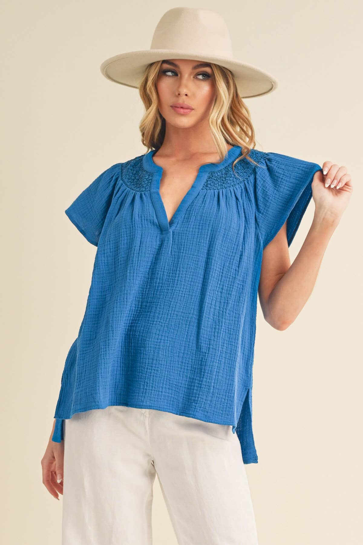 AEMI + CO - Vente Chemisier – femme - 8269DK Haut à manches courtes brodé Thia 311